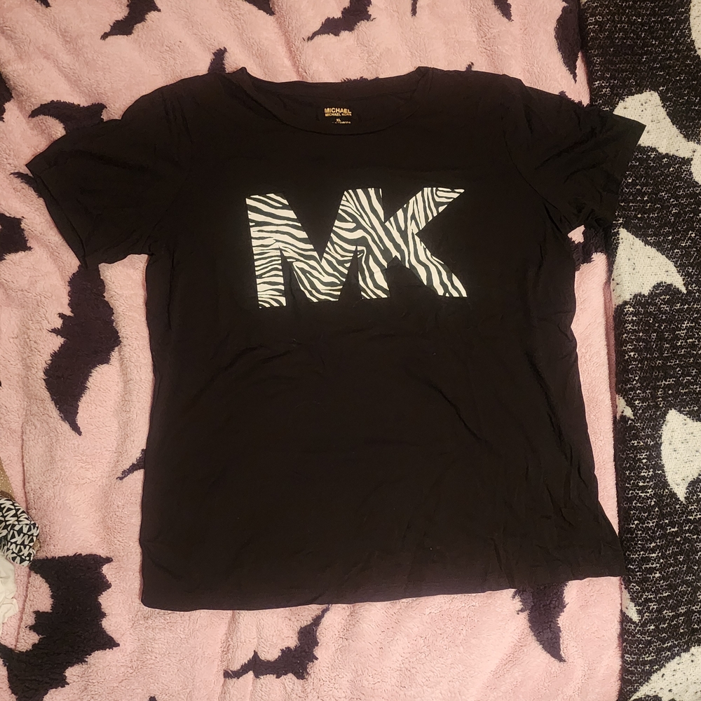 Michael Kors Black Tee with Zebra Print Logo